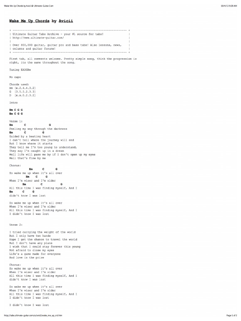 Wake Me Up Chords By Avicii At Ultimate Guitar