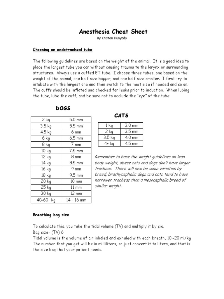 Veterinary Anesthesia Cheat Sheet | PDF | Anesthesia | Clinical Medicine