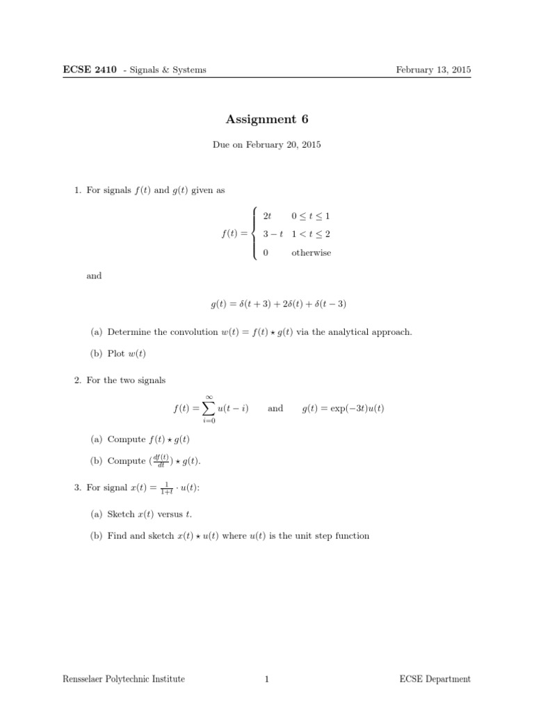 Assignment 6: Rensselaer Polytechnic Institute ECSE Department | PDF ...