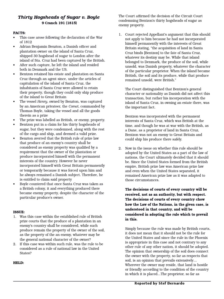 Thirthy Hogshead of Sugar Vs Boyle PDF Prize (Law) Government