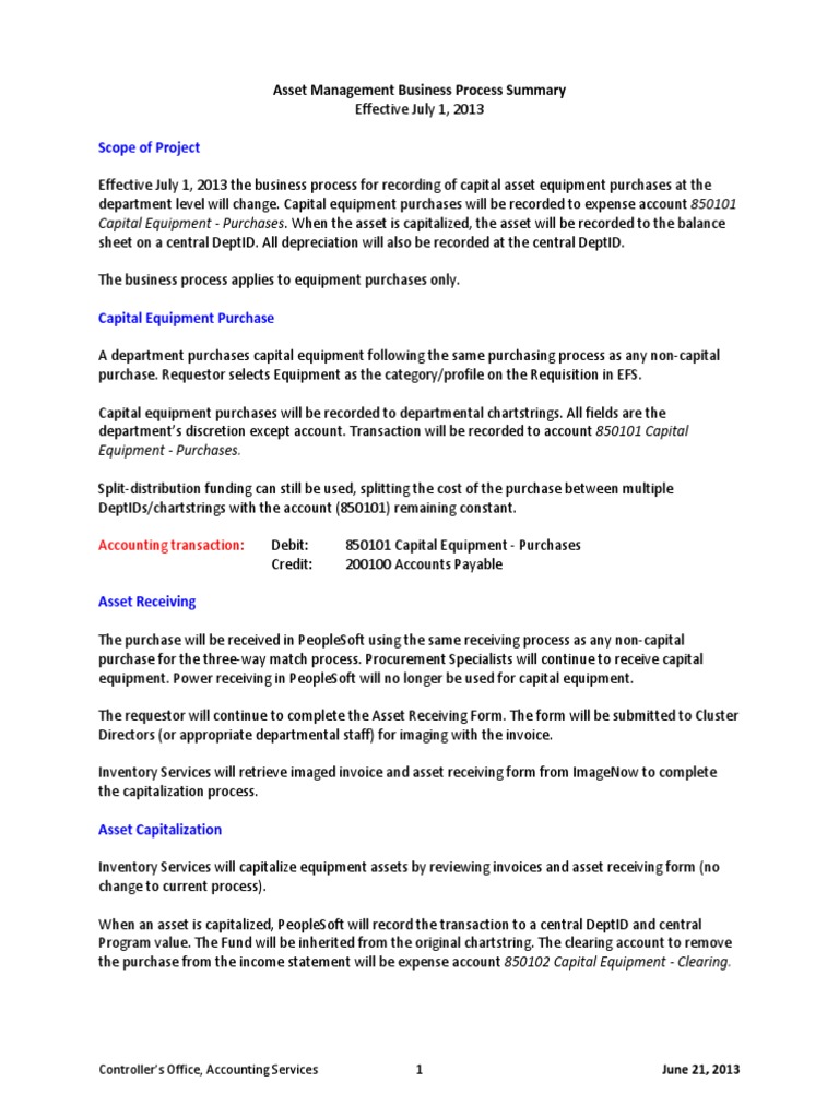 Capital Asset Management Process Update | PDF | Debits And Credits ...