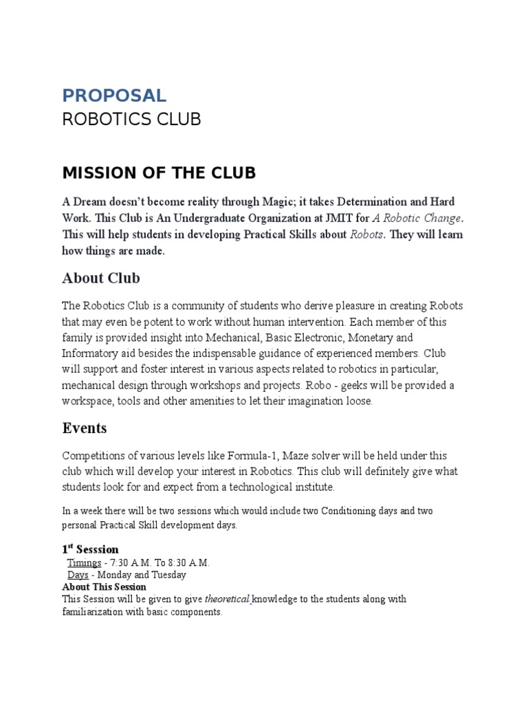 Robotics Club: Proposal | PDF | Robotics | Science