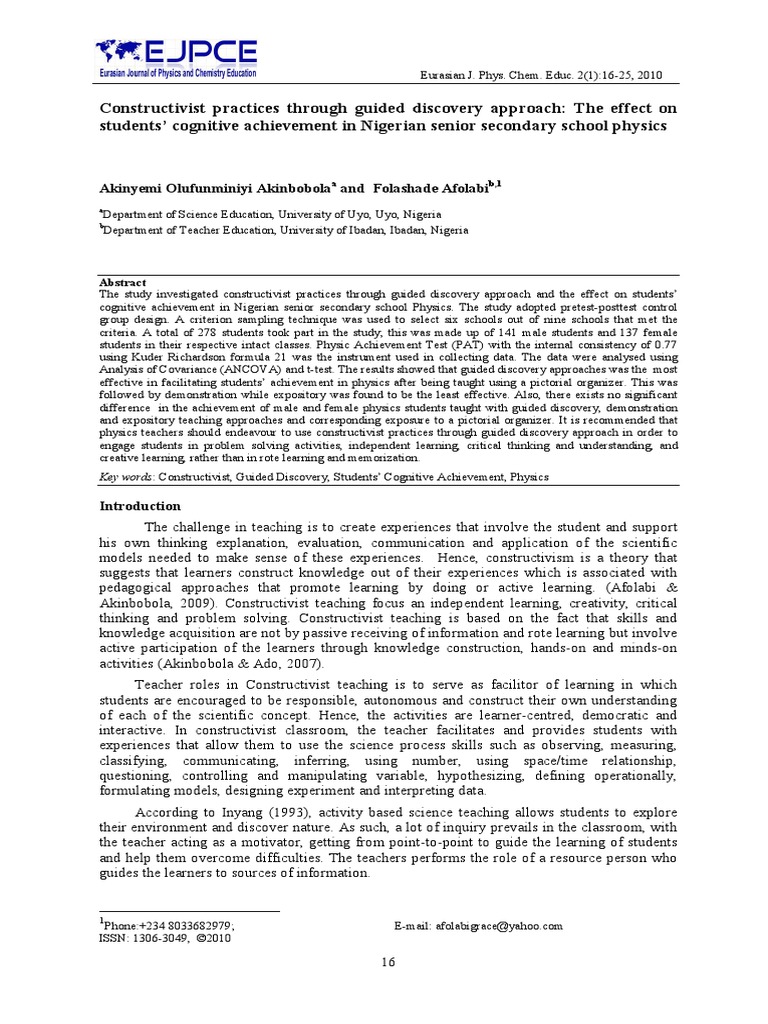 Constructivist Practices Through Guided Discovery Approach: The Effect ...