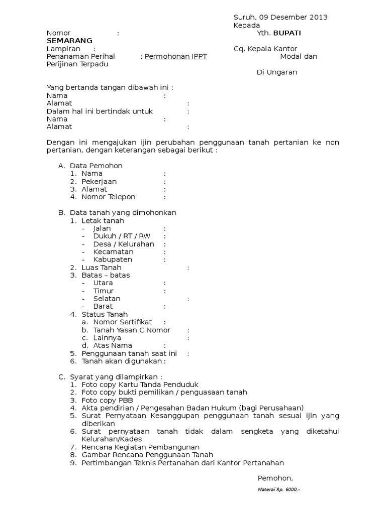 Permohonan IPPT Perubahan Penggunaan Tanah | PDF | Hukum