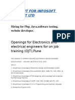 Content For Infosoft Itbs PVT LTD: Openings For Electronics and Electrical Engineers For On Job Training (OJT), Pune
