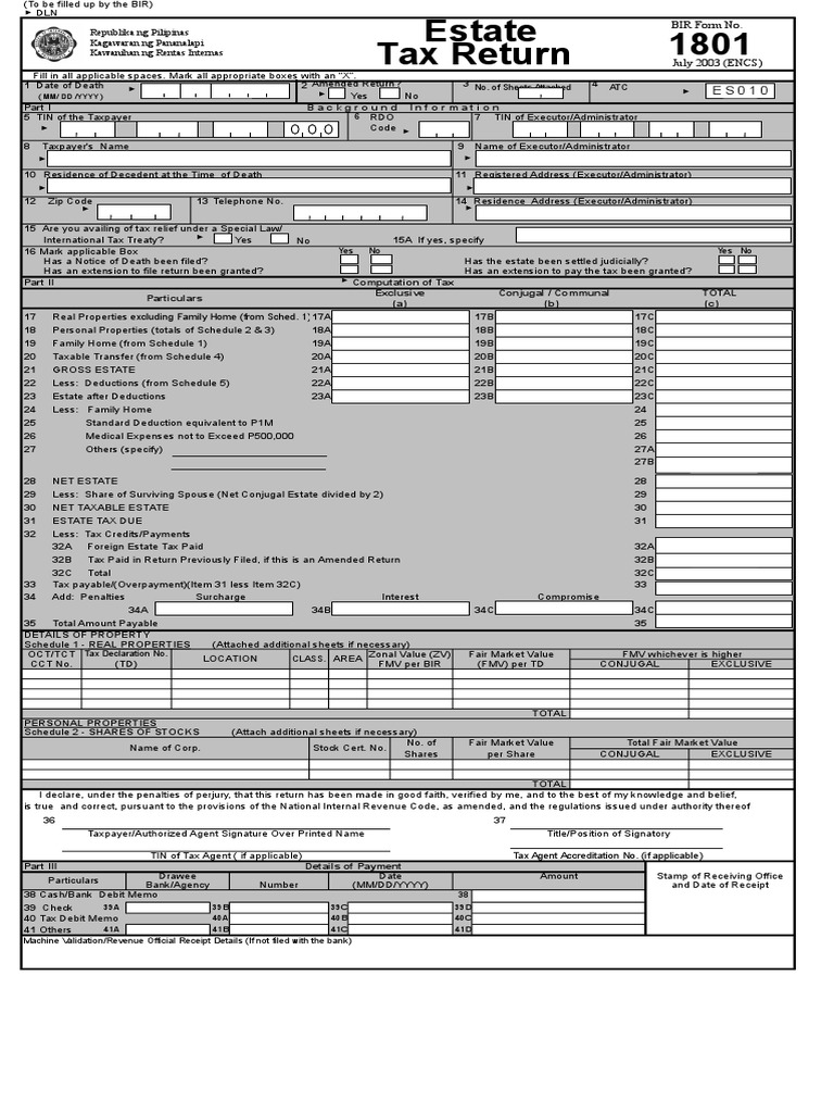 1801 (Sample) | PDF | Tax Deduction | Estate Tax In The United States