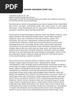 Pidato Bahaya Makanan Cepat Saji