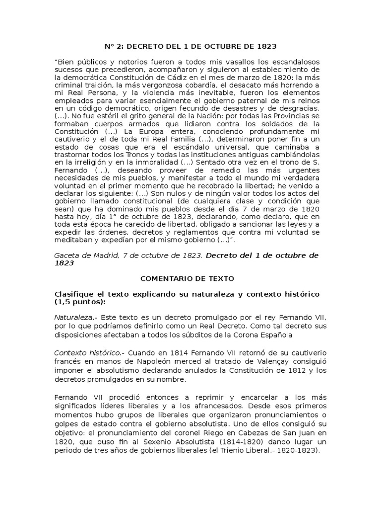El Decreto Del 1 de Octubre de 1823 PDF Gobierno Política (general)