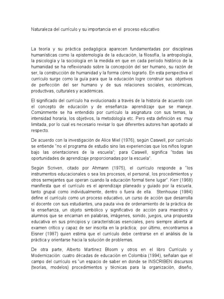 Importancia del Currículo Educativo | PDF | Plan de estudios | Evaluación