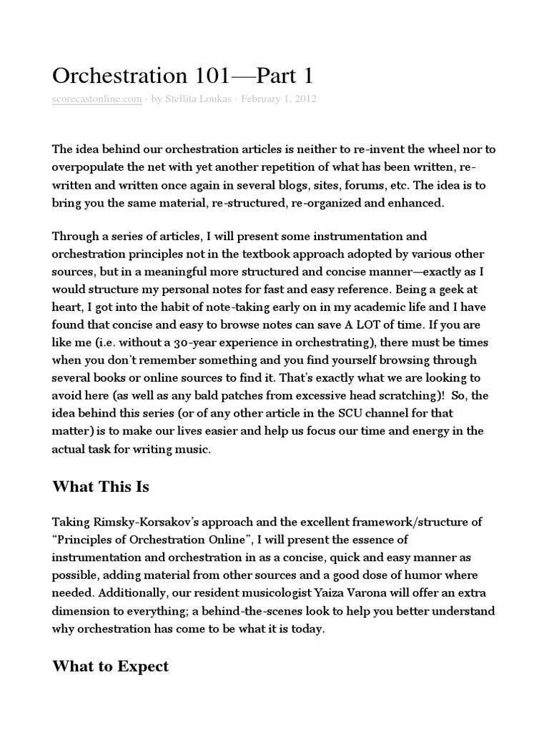 Orchestration 101 Musical Compositions Music Theory