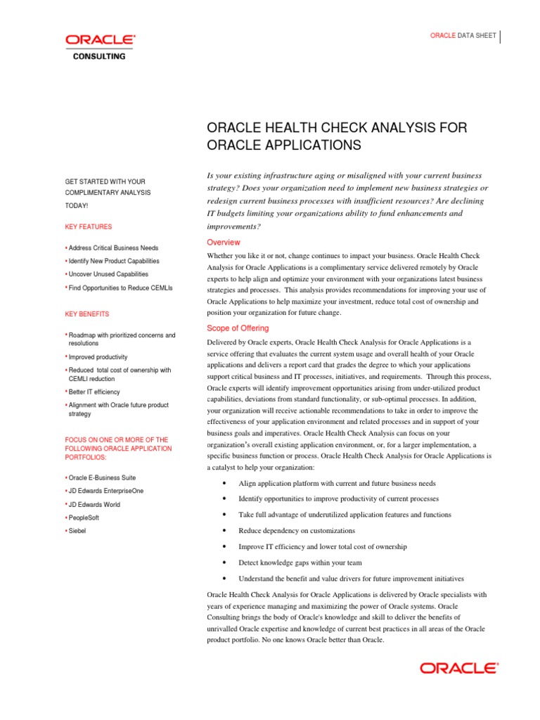 Oracle Health Check Analysis For Oracle Applications PDF Oracle Corporation Business Process