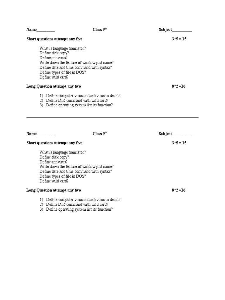 Class 9 Computer Science Exam Questions | PDF