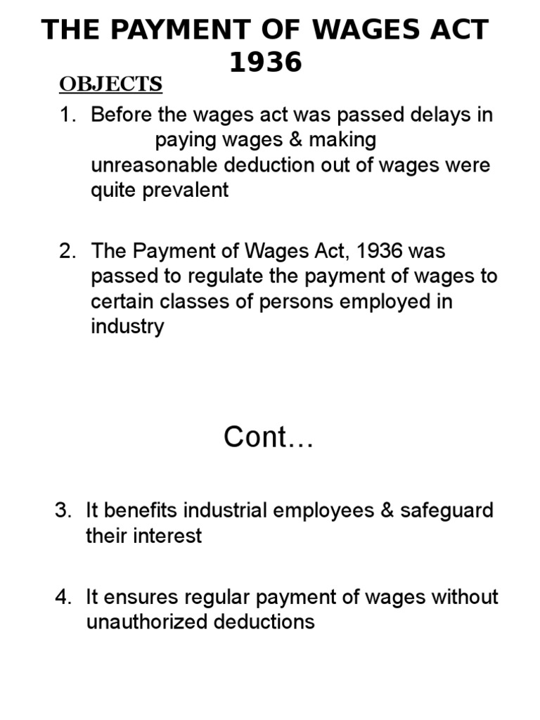 The Payment of Wages Act Wage Payments