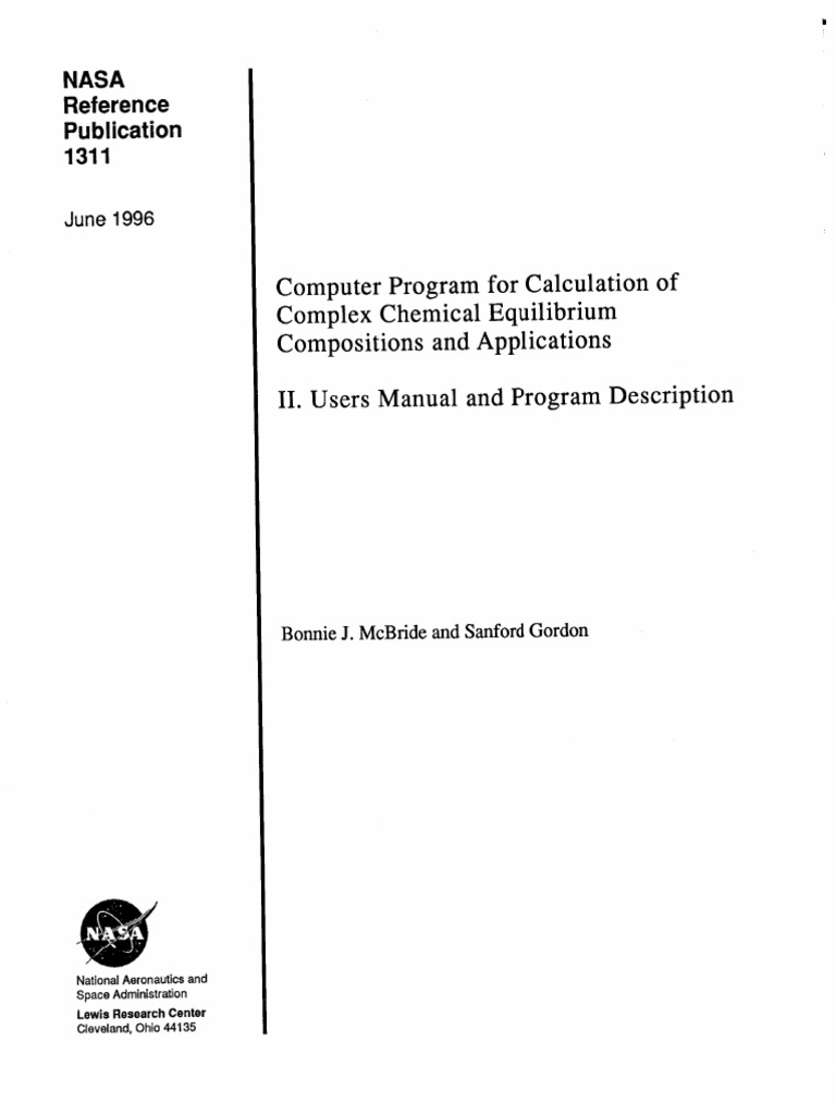 NASA CEA RP-1311-P2 Computer Program For Chemical Equilibrium ...