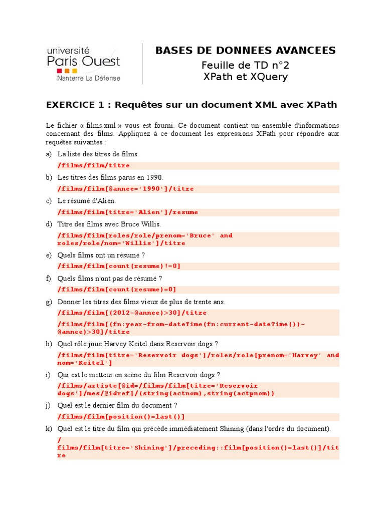Requêtes XML avec XPath et XQuery | PDF | XPath | Formats de ...