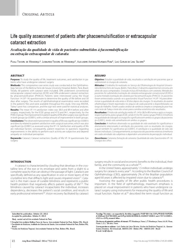 Quality of Life Post-Cataract Surgery | PDF | Visual Impairment | Surgery