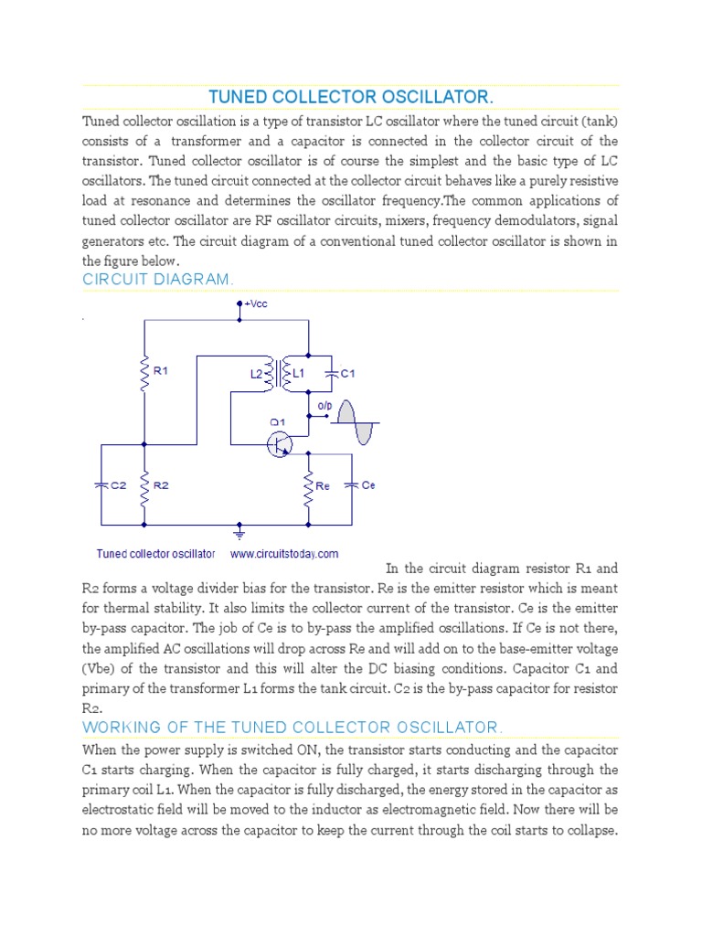 Tuned Collector Oscillator Electronic Oscillator Inductor