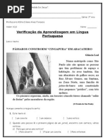 Avaliação de Língua Portuguesa - 3 Ano