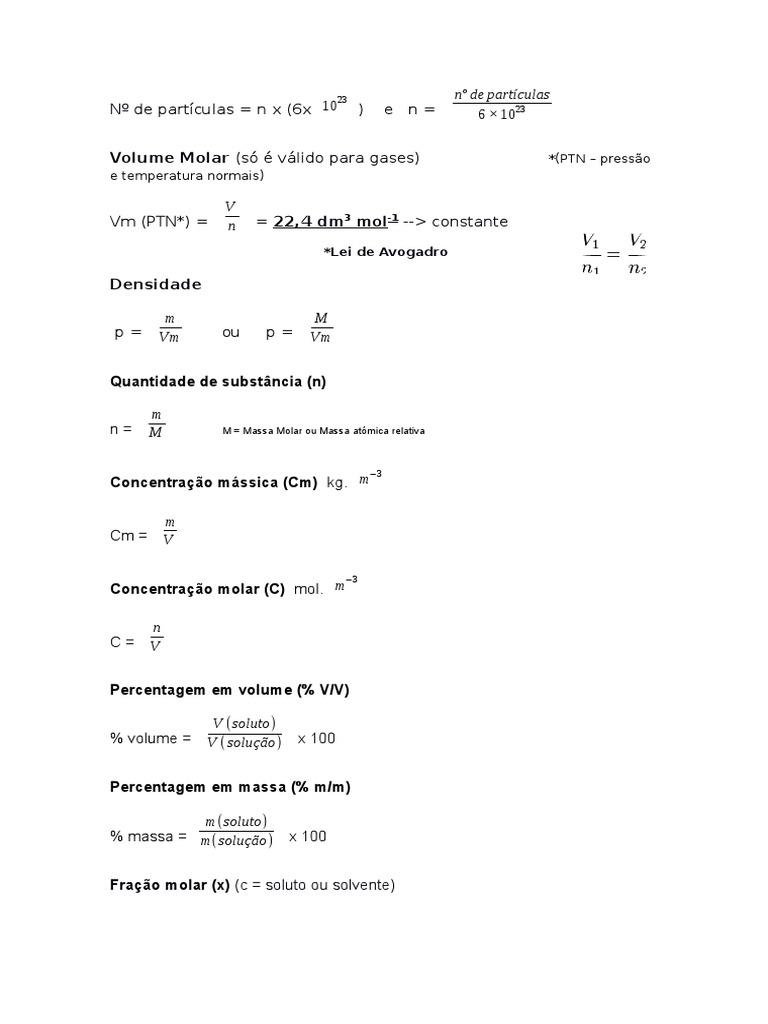 Fórmulas FQ 10o Ano | PDF