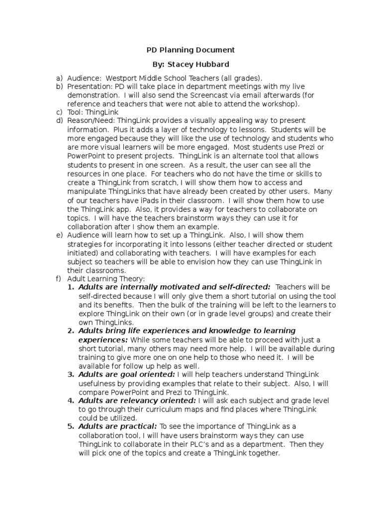 PD Planning Hubbard | PDF | Classroom | Teachers