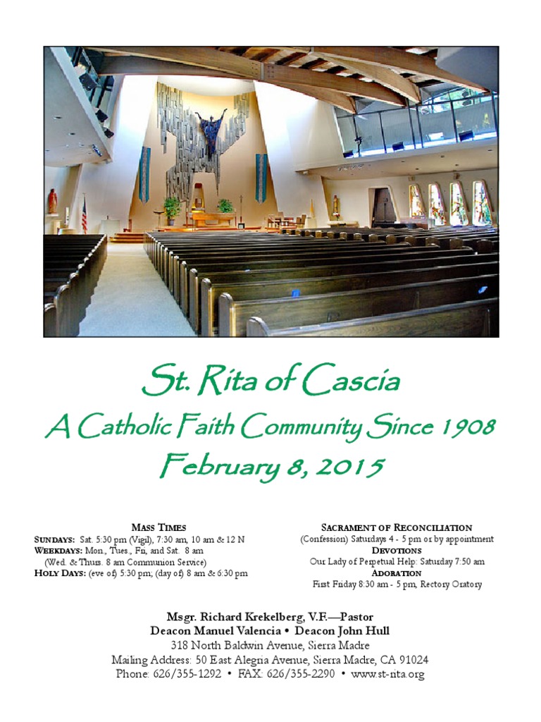 St. Rita Parish Bulletin 2/8/2015 Eucharist Catholic Church