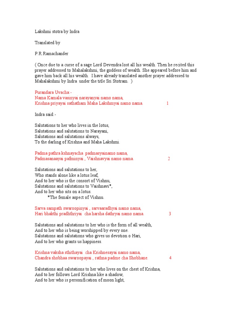 Lakshmi Stotram Indian Religions Hindu Mythology scribd