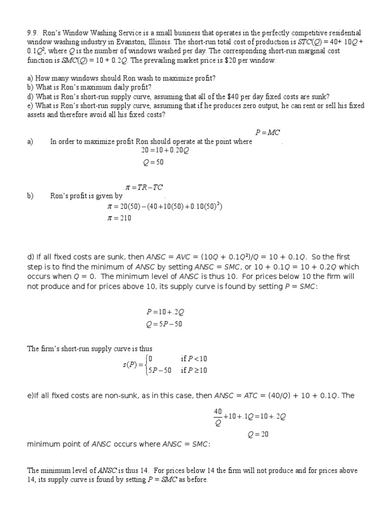 Ron's Window Washing Profit Analysis | PDF | Economic Equilibrium | Demand