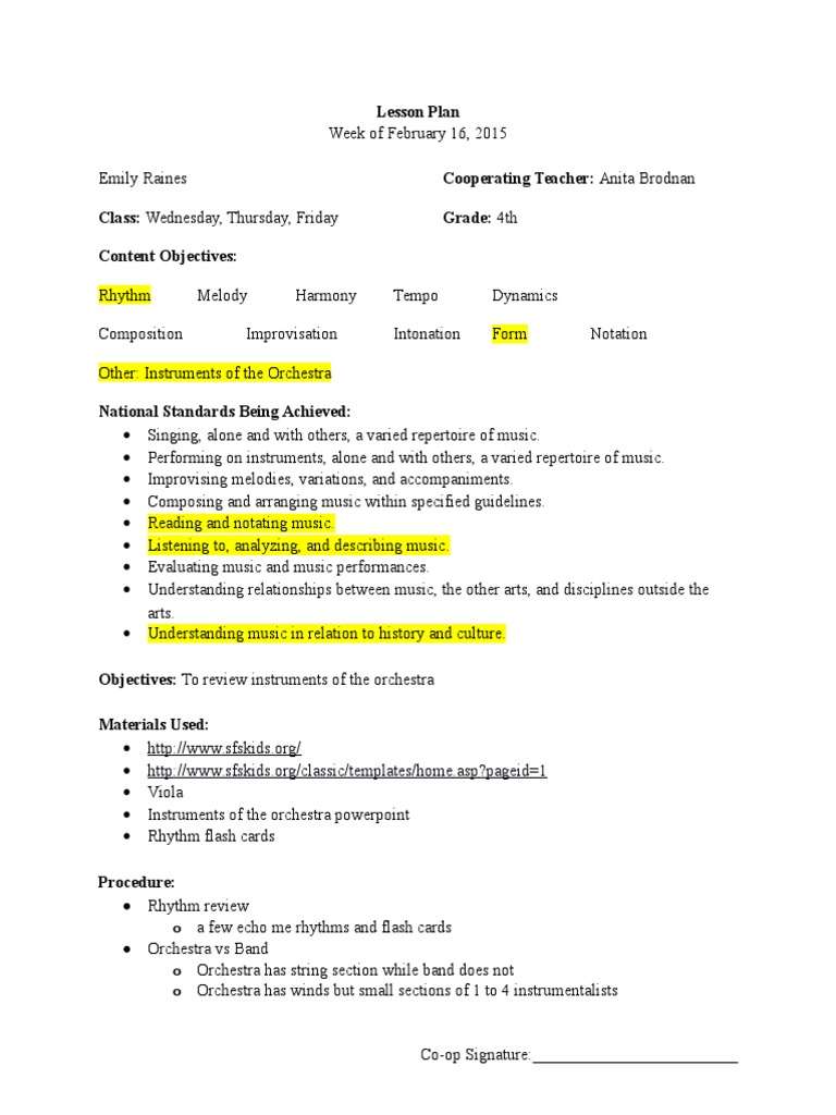 First Lesson of Instruments of The Orchestra Unit | PDF | String ...