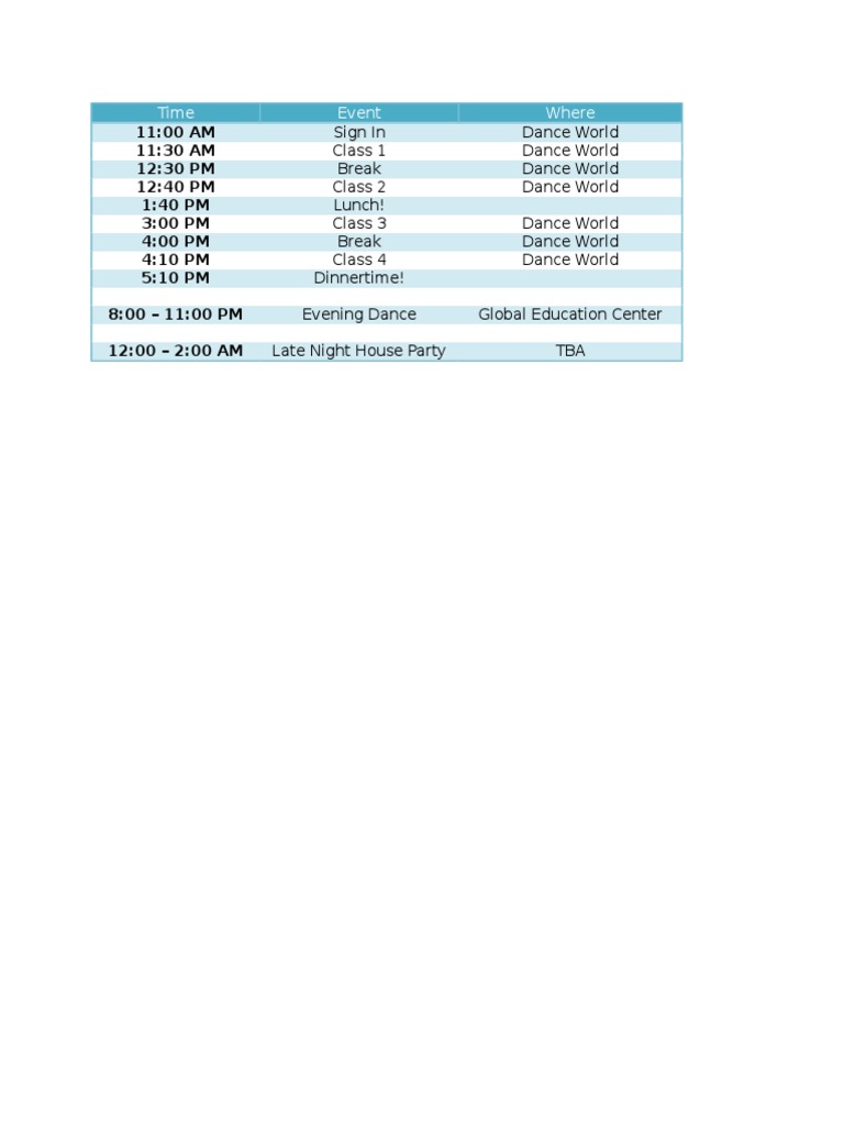 Dance Event Schedule & Locations | PDF | Art