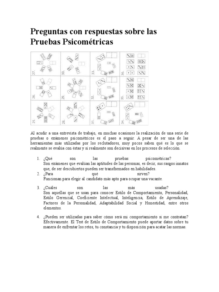 Preguntas y Respuestas sobre Pruebas Psicométricas | PDF | Entrevista