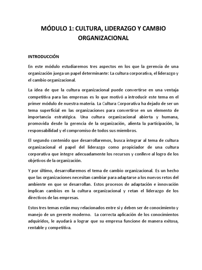 Cultura, Liderazgo y Cambio Organizacional | PDF | Cultura ...