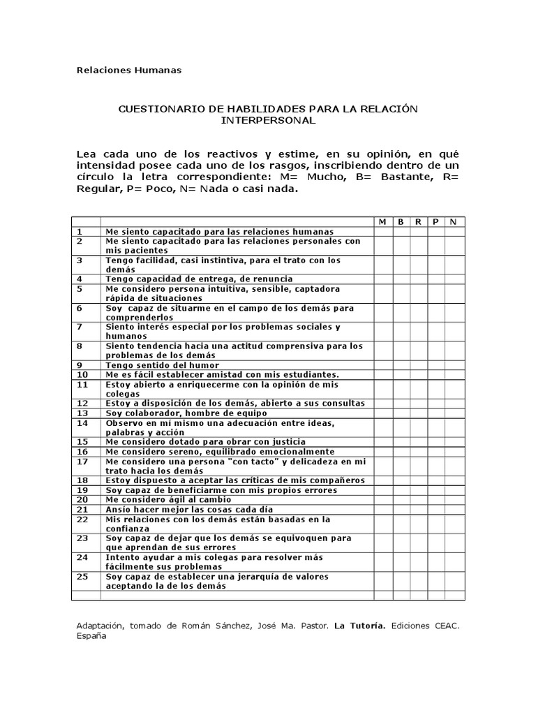 Instrumento de Relaciones Interpersonales | PDF