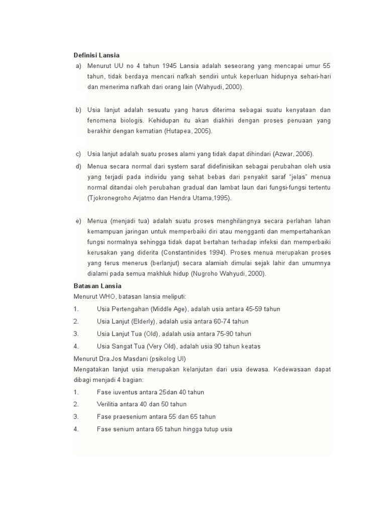 Definisi Lansia   Definisi Lansia