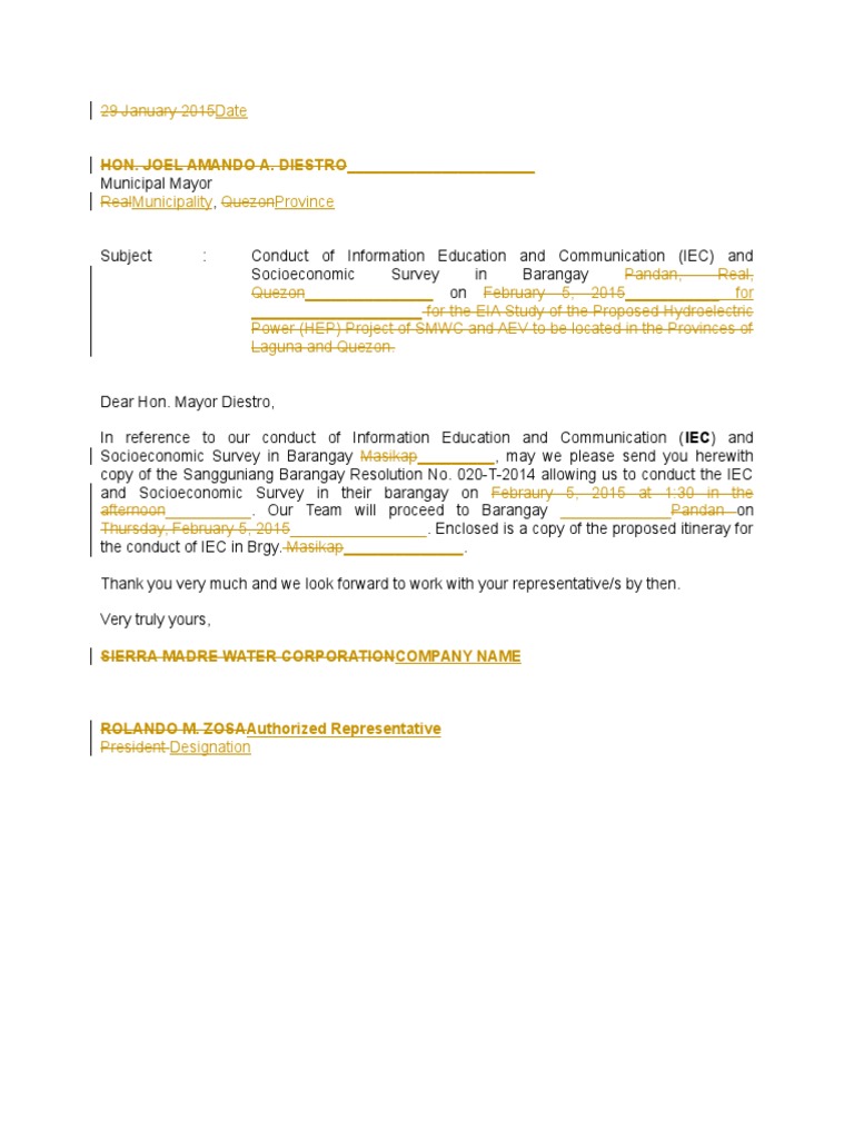 Communication Letter for IEC Survey | PDF