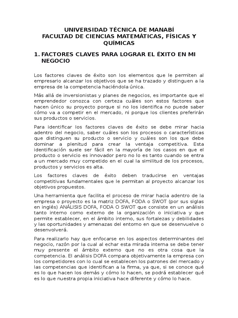 Claves del Éxito Empresarial | PDF | Análisis FODA | Business