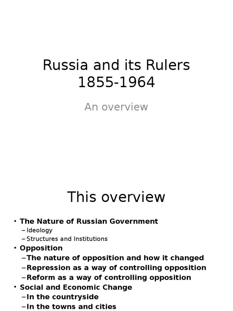 Russia and Its Rulers 18551964 An Overview PDF Russian Empire