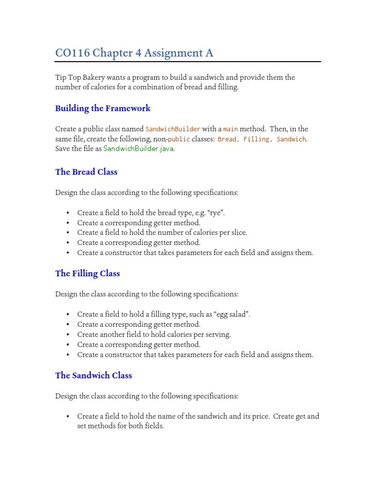 Chapter 4a Assignment Requirements | PDF | Constructor (Object Oriented ...