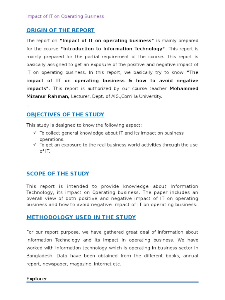 Impact of IT On Operating Business | PDF | Information Technology | E ...