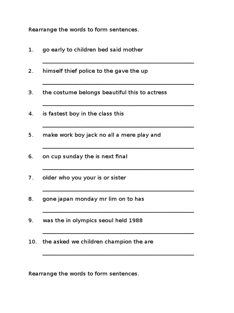 Rearrange The Sentences In Correct Order Worksheets