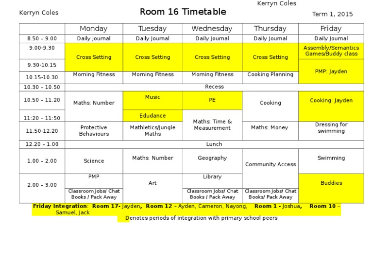 Room 16 Timetable Term 1 2015 | PDF