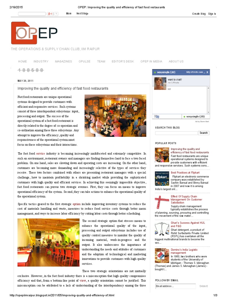 OPEP - Improving The Quality and Efficiency of Fast Food Restaurants ...