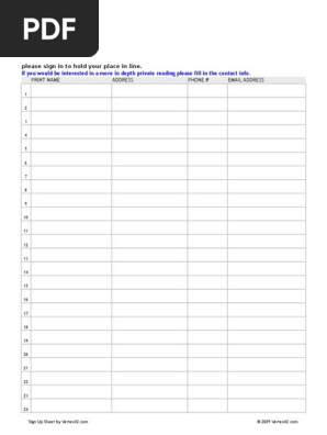 Sign Up Sheet
