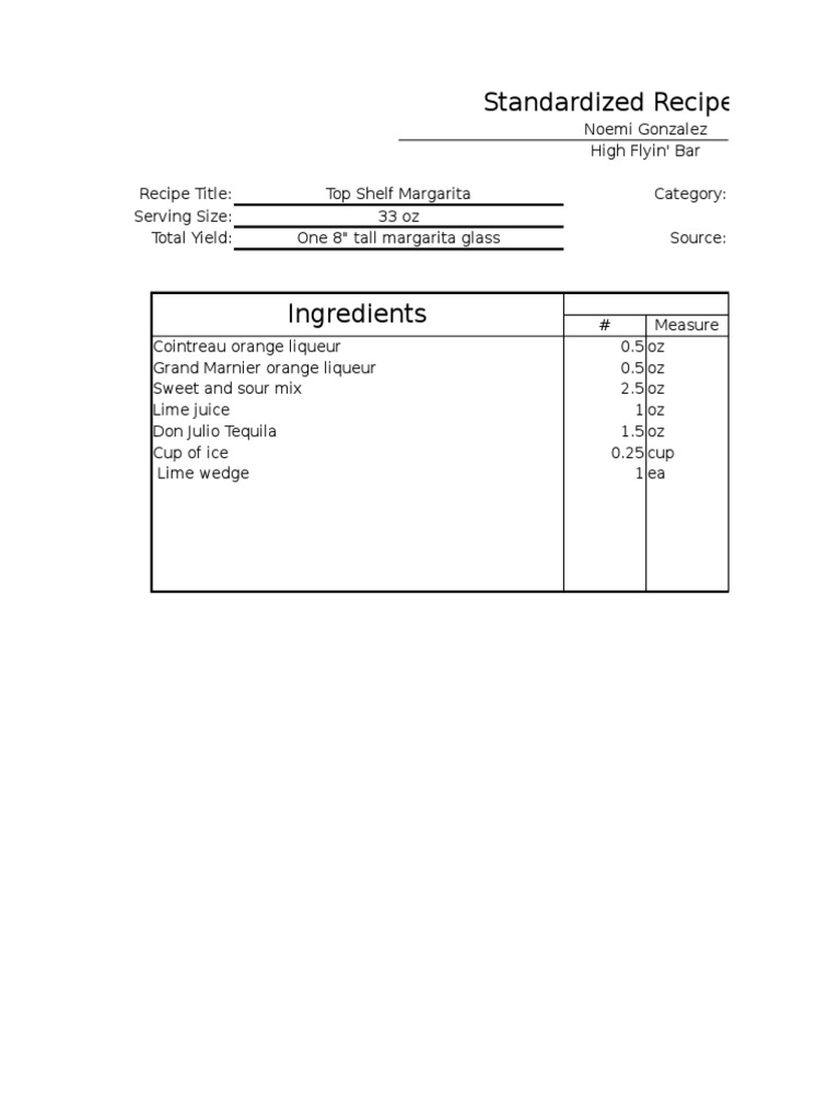 Standardized Recipe Form | PDF