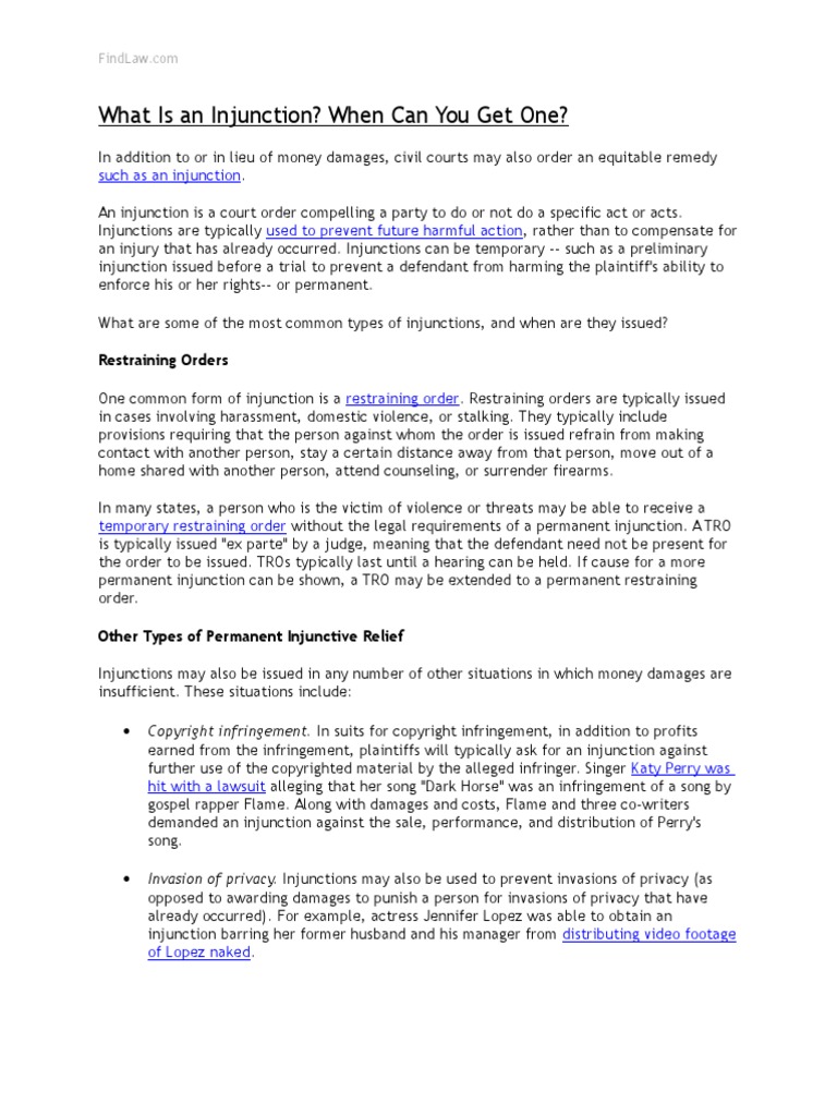 What Is An Injunction? When Can You Get One? | PDF | Restraining Order ...