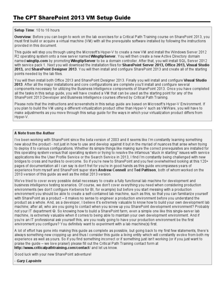 SharePoint2013VmSetupGuide v3.0 | PDF | Hyper V | Ip Address