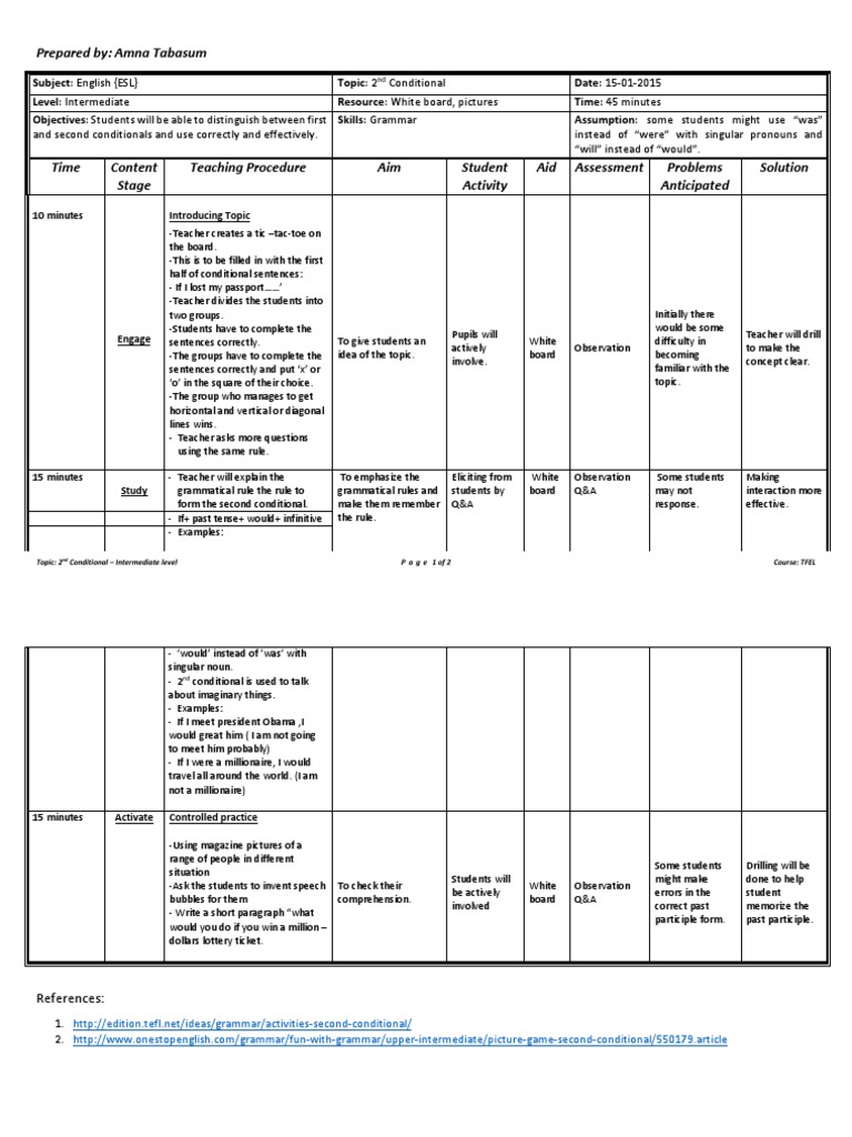 lesson plan intermediate 2nd conditional | English Language | Lesson Plan