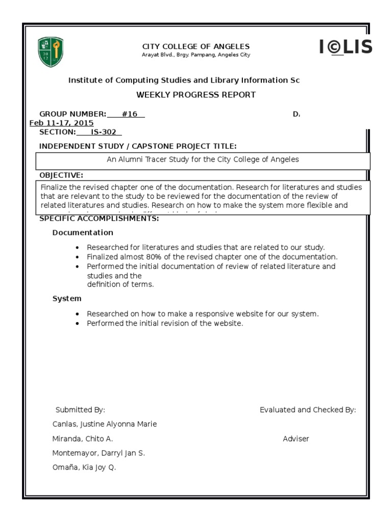 Master thesis progress report sample image