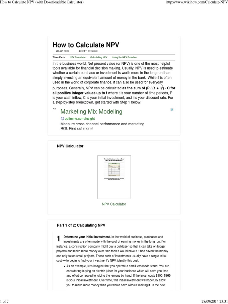 How To Calculate NPV (With Downloadable Calculator) | PDF | Net Present ...