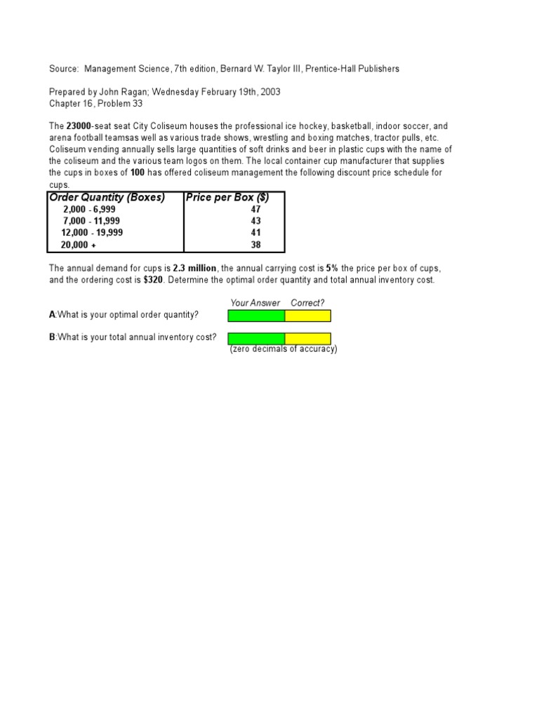 Order Quantity (Boxes) Price Per Box ($) : Your Answer Correct? | PDF ...