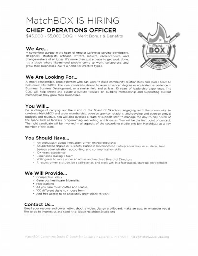 MatchBOX COO Job Description Corporate Governance Governance